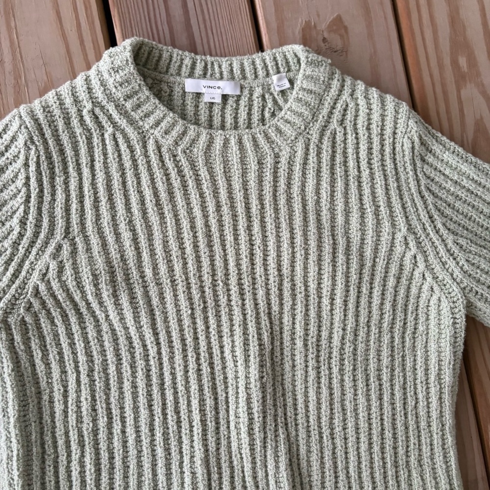 ** Vince Mint Green Cotton Knit Sweater Size Cable Knit Large